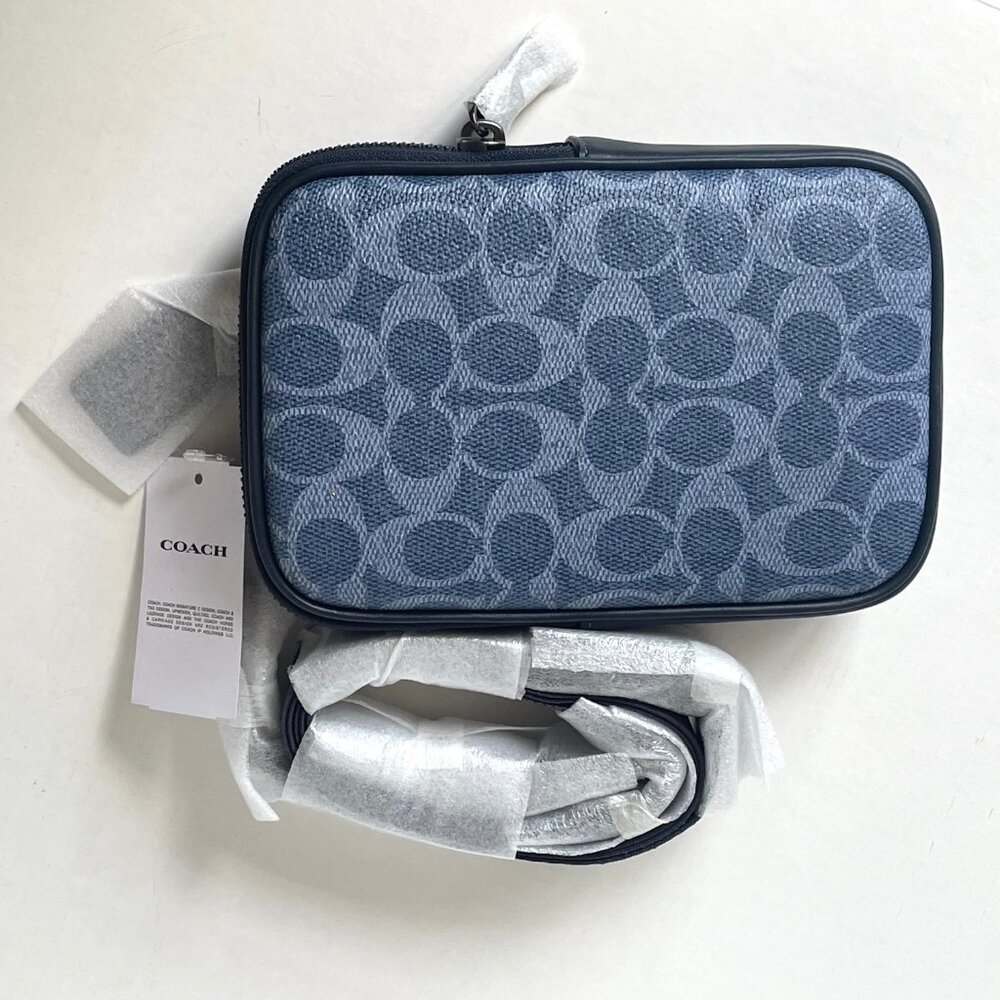 Coach Aden Crossbody Shoulder Bag Blue Signature Canvas Leather CW364 - Picture 4 of 8